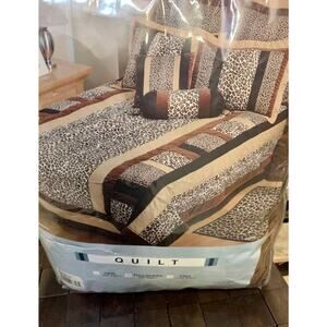 Vintage Leopard Print Quilt Comforter +Sham FULL